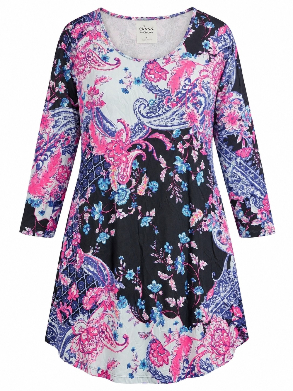 SOMA FOR CHICO'S | Floral Paisley Stretch Tunic Nightgown Sleep Shirt | L